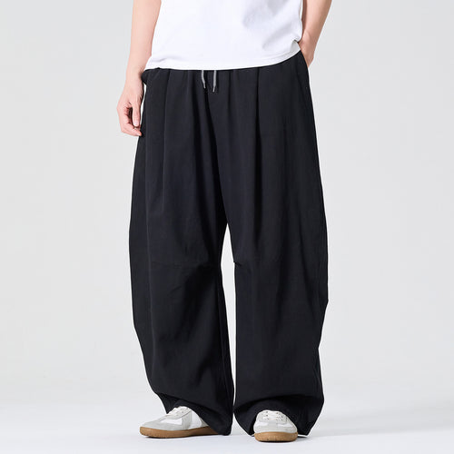 Herren Weite Relaxed-Fit Stoffhose mit Tunnelzug und Bundfalten Drune