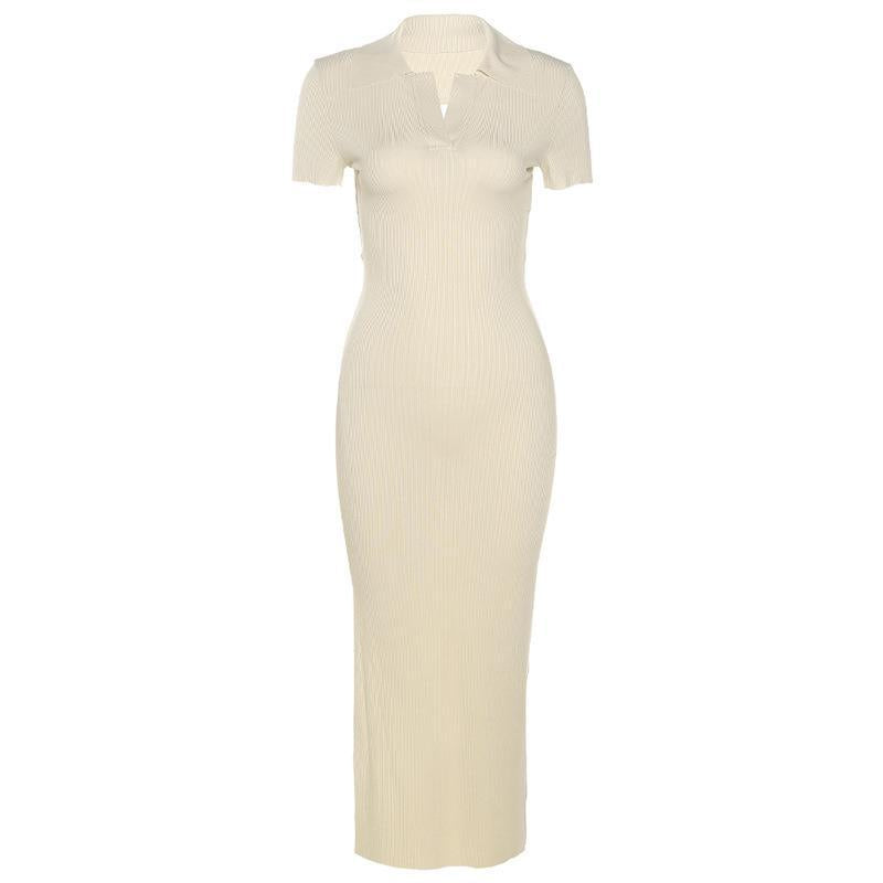 Damen figurbetontes Midi-Kleid mit V-Ausschnitt Drune