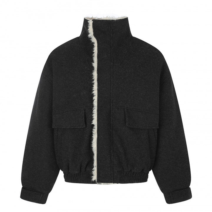 Damen Kurzer Wollmix‑Blouson im Flight‑Style mit Teddyfutter und aufgesetzten Pattentaschen Drune