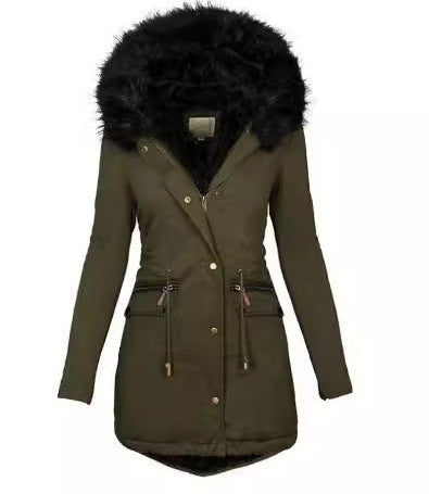 Damen Slim-Fit Thermo-Parka mit voluminöser Kunstfellkapuze und Tunnelzug Drune
