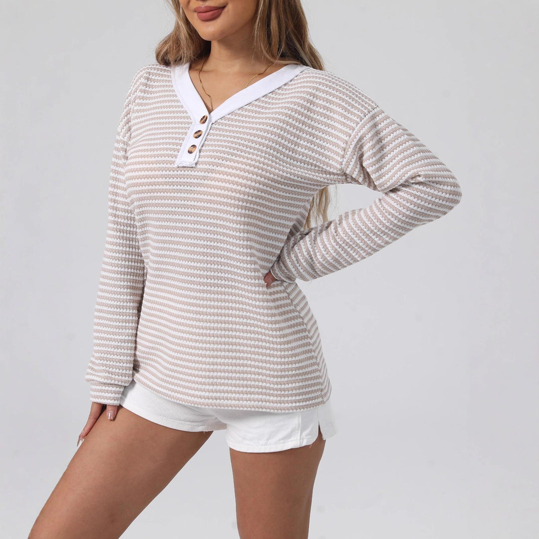 Damen Langarmshirt mit strukturiertem Gewebe und modischen Knopfdetails Drune