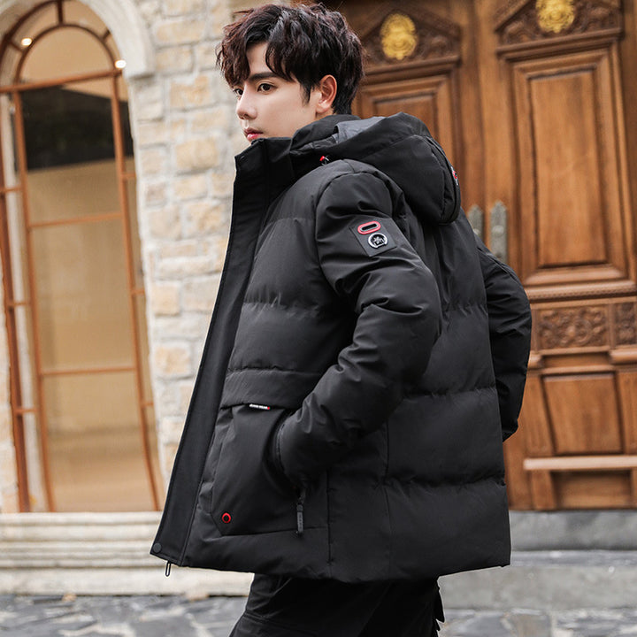 Herren wattierter Winterparka mit hochschließendem Stehkragen, abnehmbarer Kapuze und Multifunktions‑Taschen Drune