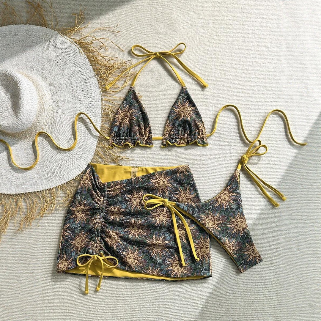 Damen Triangel-Bikini-Set mit rüschenfreien Details und Wickelrock Drune