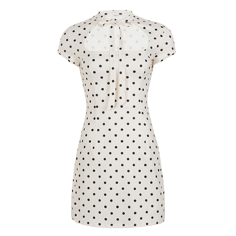 Damen Polka-Dot Kleid mit schickem Kragen und Bindegürtel Drune