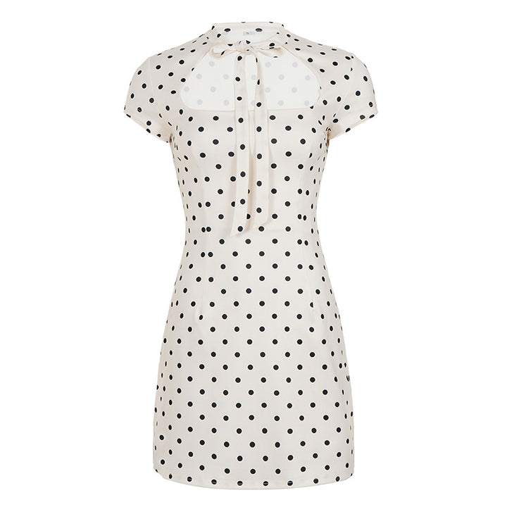 Damen Polka-Dot Kleid mit schickem Kragen und Bindegürtel Drune