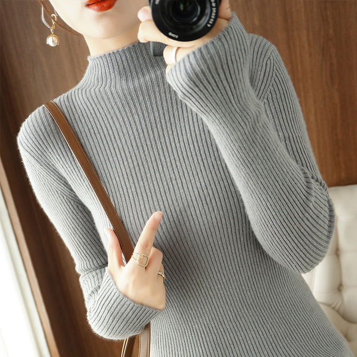 Damen Körperbetonter Rippenstrick-Rollkragenpullover mit Stretch-Effekt Drune