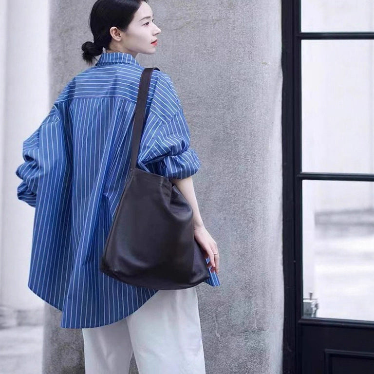 Damen Oversize-Streifenhemd mit verlängertem Saum und kastiger Passform Drune