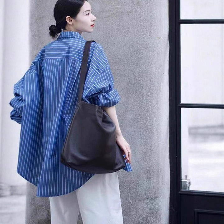 Damen Oversize-Streifenhemd mit verlängertem Saum und kastiger Passform Drune