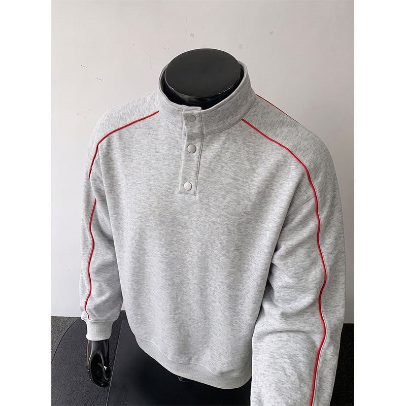 Herren Sweatshirt mit Stehkragen, Druckknopf‑Halbleiste und kontrastierender Schulterpaspel Drune