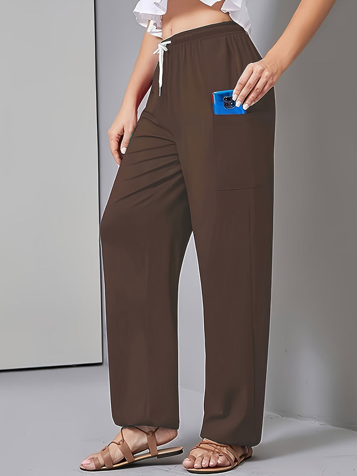 Damen Lockerer Jersey-Loungehose mit Elastikbund, Kordelzug und großer Seitentasche Drune