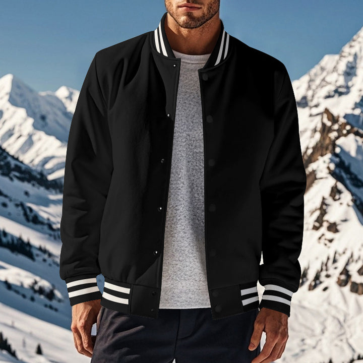 Herren sportliche Collegejacke im Vintage-Stil mit breitem Kragen und Druckknopfverschluss Drune