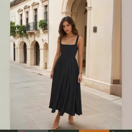 Damen Maxikleid mit quadratischen Ausschnitten und fließendem Rock Drune
