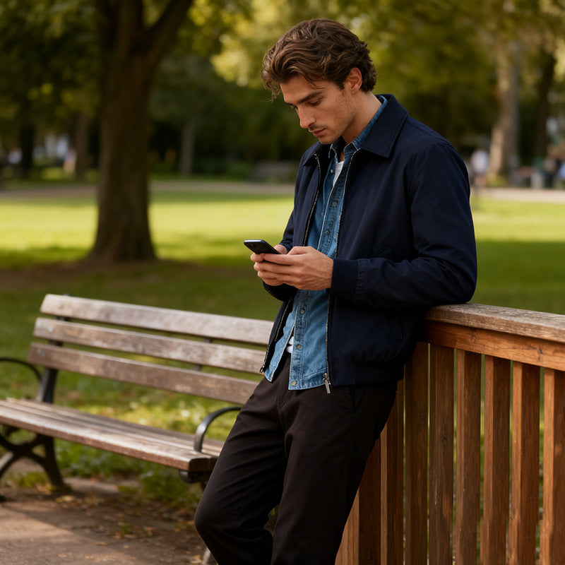 Herren Harrington-Jacke mit Reißverschluss, leicht gefüttert und Rippbündchen Drune