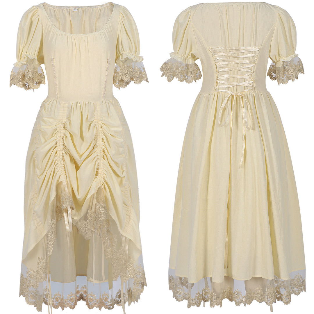 Damen nan romantisches Maxikleid mit Carmen-Ausschnitt, Puffärmeln, tailliertem Mieder und seitlicher Raffung Drune