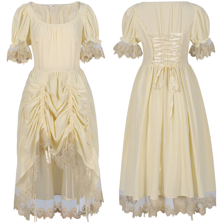 Damen nan romantisches Maxikleid mit Carmen-Ausschnitt, Puffärmeln, tailliertem Mieder und seitlicher Raffung Drune