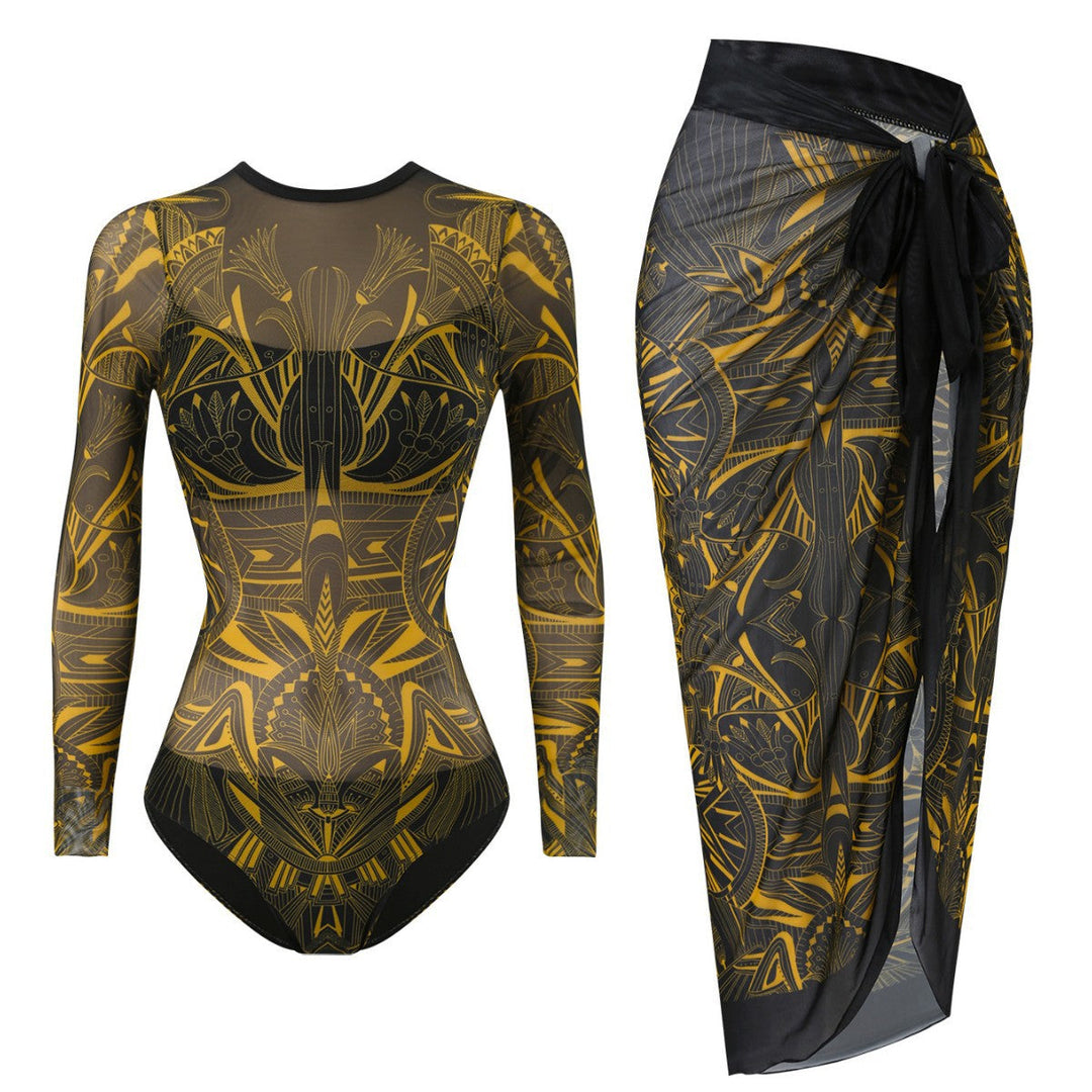 Damen Badeanzug mit elegantem transparentem Wickelrock Drune