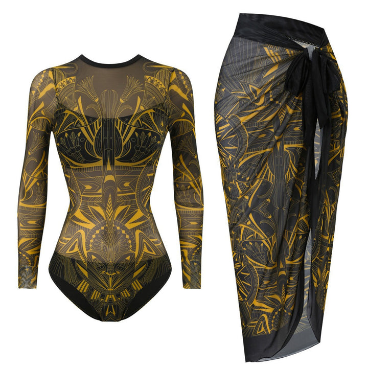 Damen Badeanzug mit elegantem transparentem Wickelrock Drune