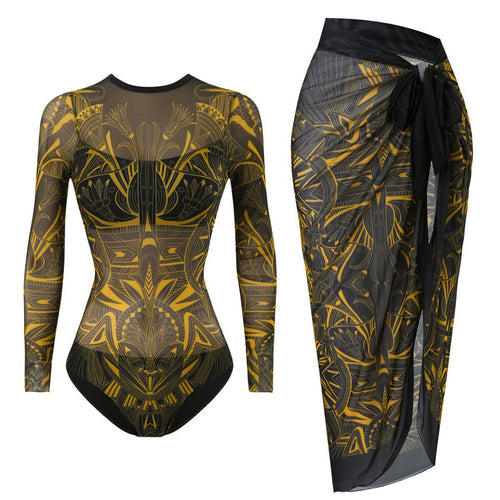 Damen Badeanzug mit elegantem transparentem Wickelrock Drune