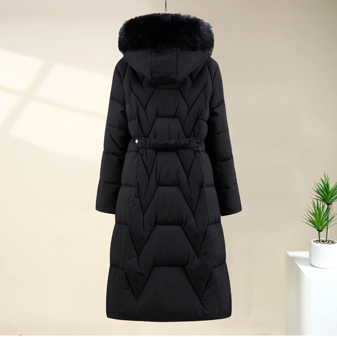 Damen nan langer gesteppter Parka mit voluminöser Kunstfellkapuze und taillierendem Kordelzug Drune