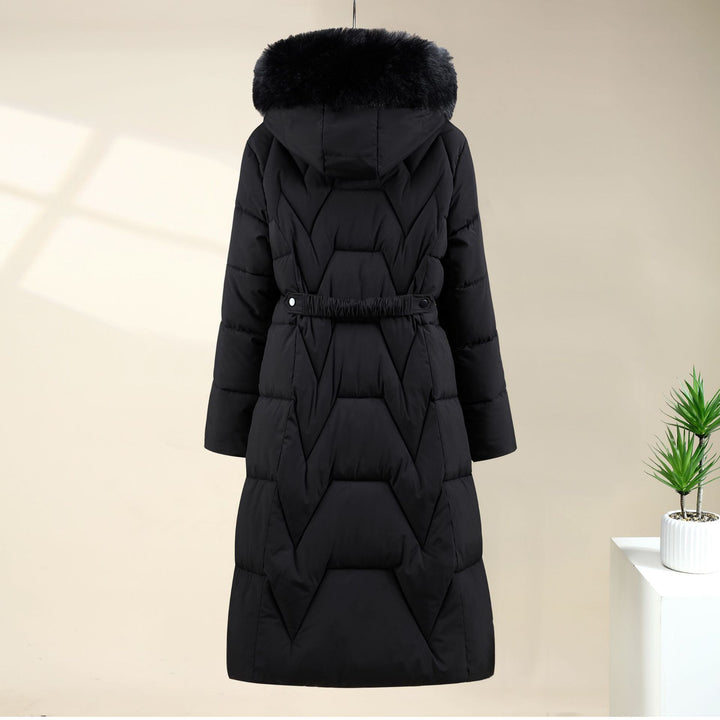 Damen nan langer gesteppter Parka mit voluminöser Kunstfellkapuze und taillierendem Kordelzug Drune