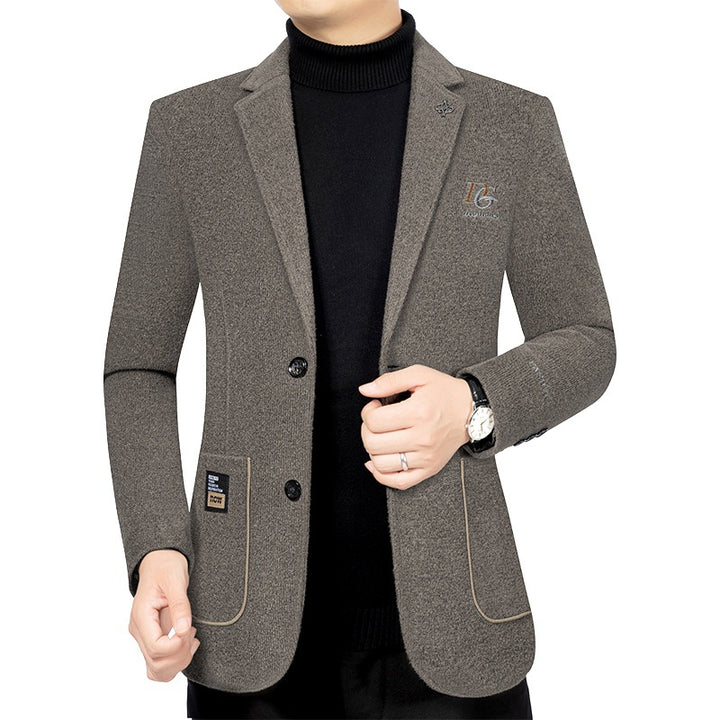Herren Bouclé-Sakko mit kontrastierendem Satin-Innenfutter und Bruststickerei Drune