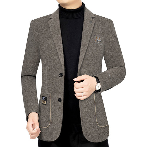 Herren Bouclé-Sakko mit kontrastierendem Satin-Innenfutter und Bruststickerei Drune