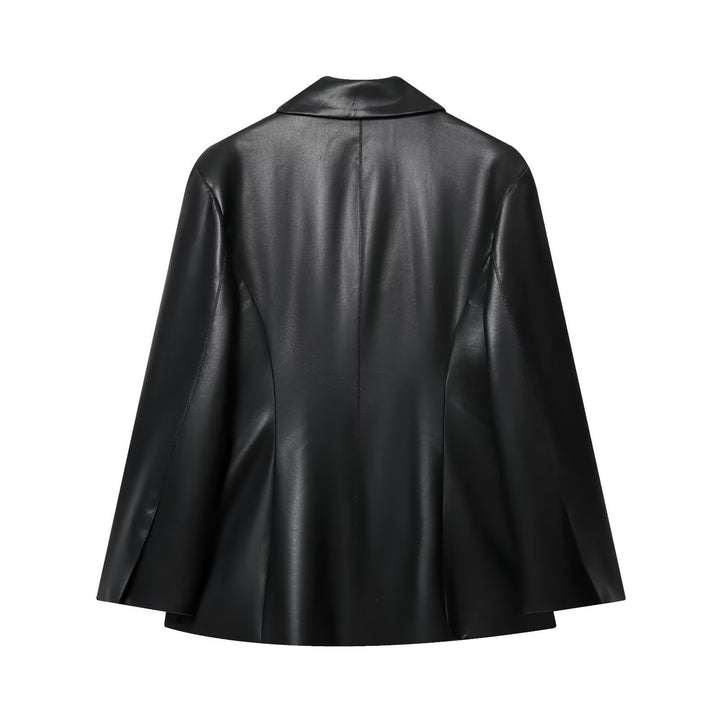 Damen 20+ eleganter veganer Lederblazer mit taillierten Abnähern und Pattentaschen Drune