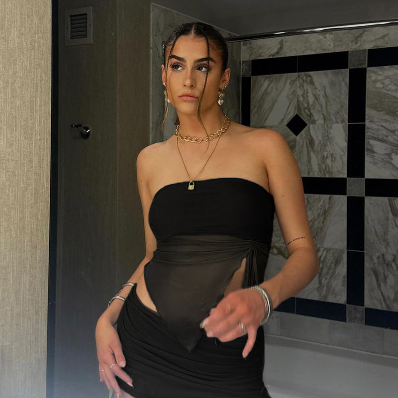 Damen Bandeau-Top mit asymmetrischem Schnitt und Rüschendetails Drune