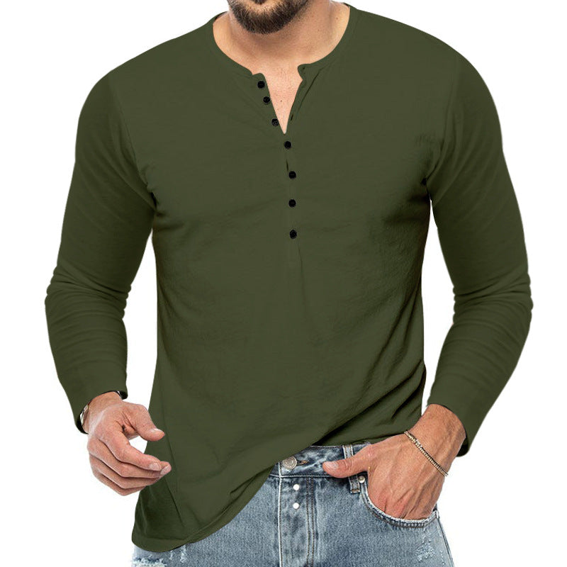 Herren nan schmal geschnittenes Henleyshirt mit Stehkragen und kurzer Knopfleiste Drune