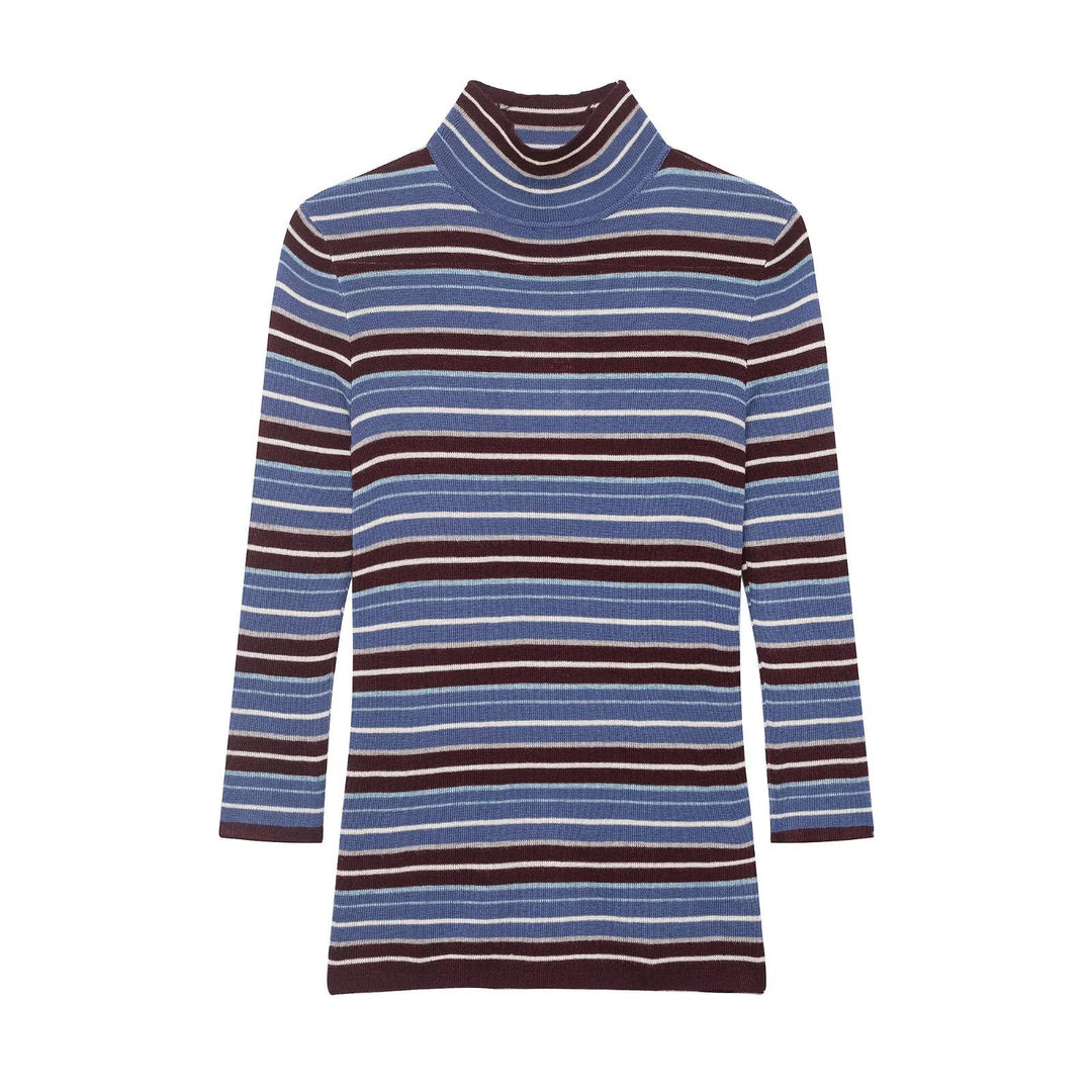 Damen Gestreifter Feinstrick-Rollkragenpullover mit schmaler Rippenstruktur Drune
