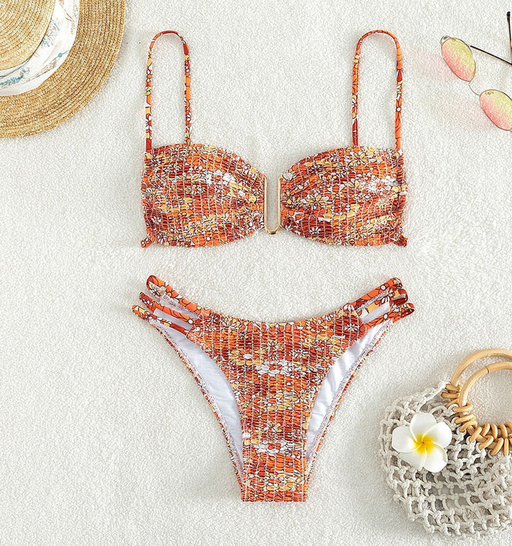 Damen Bikini-Set mit verspieltem Mustermix und modernen Schnürdetails Drune