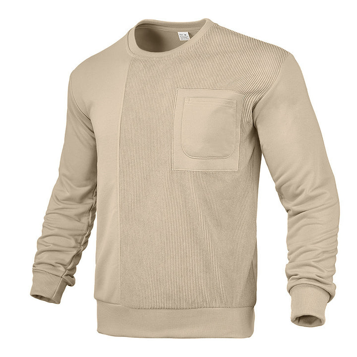 Herren nan strukturiertes Rundhals-Sweatshirt mit Brusttasche und asymmetrischem Rippenpanel Drune