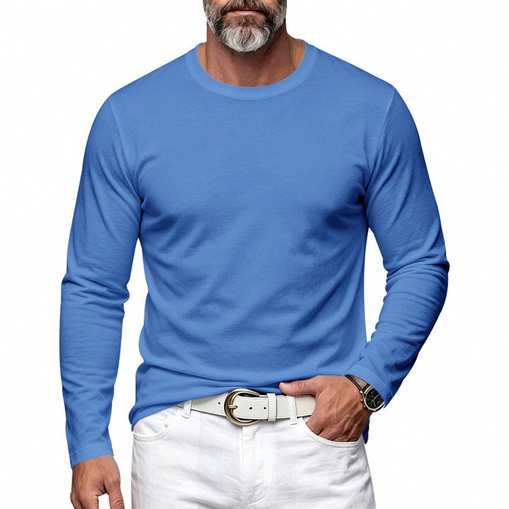 Herren Slim-Fit Baumwoll-Langarmshirt mit Rundhalsausschnitt Drune
