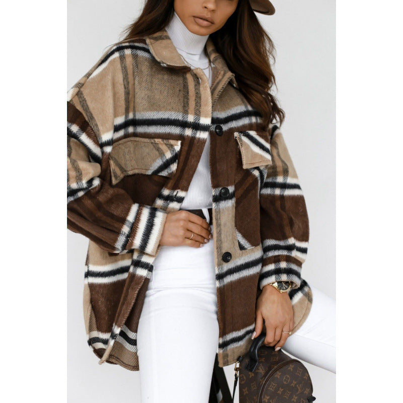 Damen Oversized Flanelljacke mit Karomuster und Taschen Drune