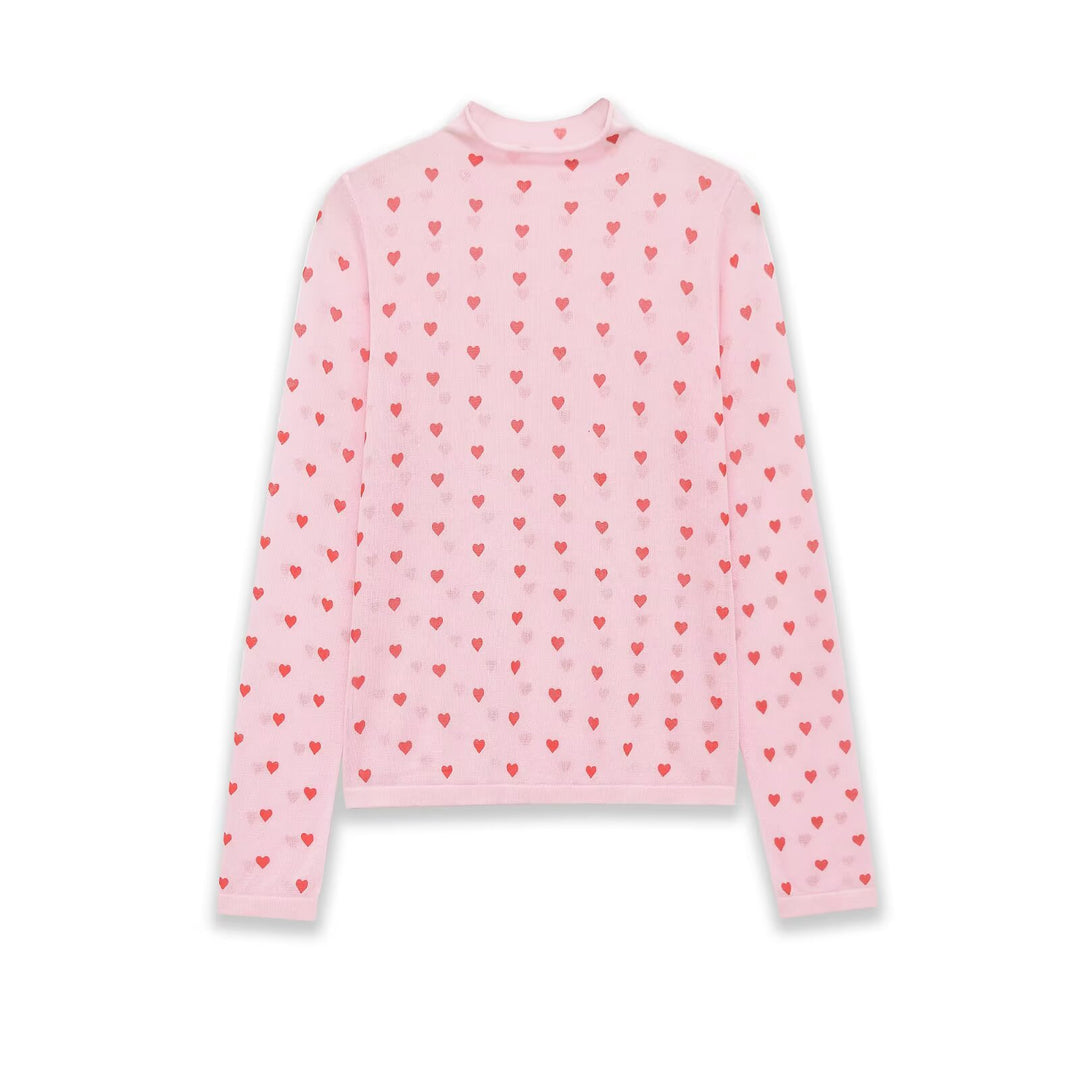 Damen Langarm-Feinstrickshirt mit Stehkragen und Allover-Herzjacquard Drune