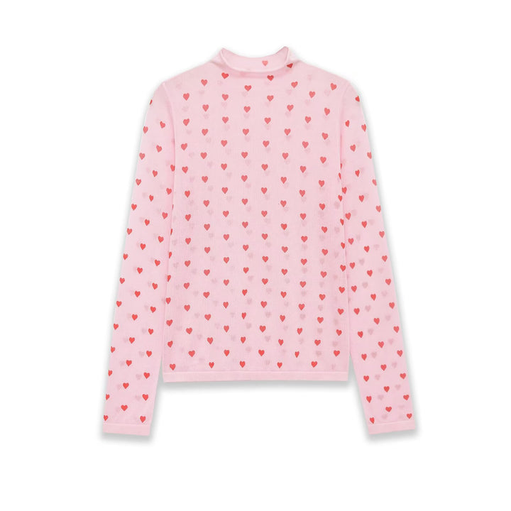 Damen Langarm-Feinstrickshirt mit Stehkragen und Allover-Herzjacquard Drune