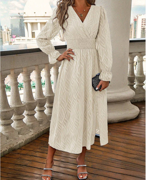 Damen Elegantes Maxikleid mit dekorativem V-Ausschnitt und Rüschendetails Drune