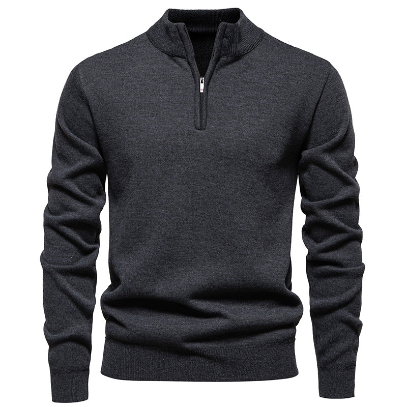 Herren nan Feinstrickpullover mit Kurzreißverschluss Stehkragen elastischen Bündchen Drune