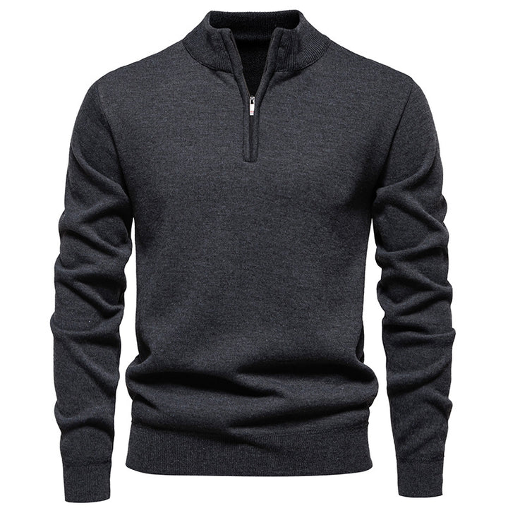 Herren nan Feinstrickpullover mit Kurzreißverschluss Stehkragen elastischen Bündchen Drune