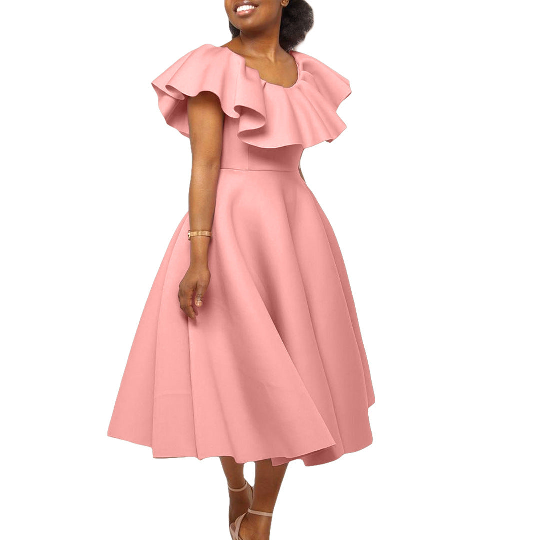 Damen Midikleid mit elegantem Volant und tailliertem Schnitt Drune