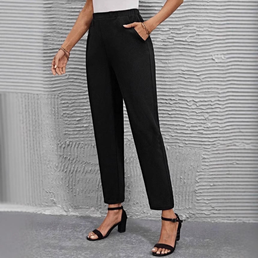 Damen nan hochgeschnittene konisch geschnittene Business-Hose mit elastischem Bund und seitlichen Eingrifftaschen Drune