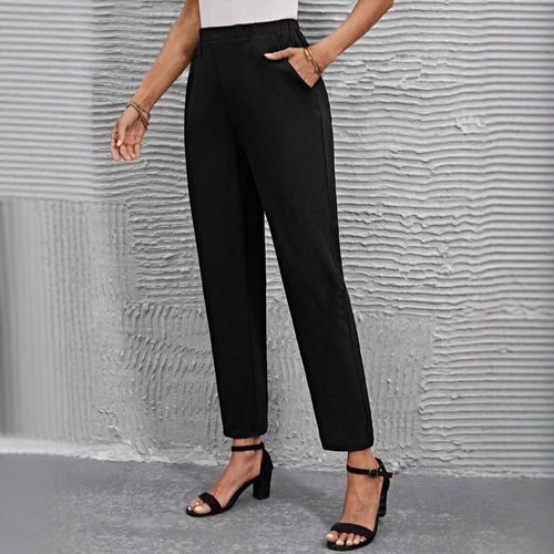 Damen nan hochgeschnittene konisch geschnittene Business-Hose mit elastischem Bund und seitlichen Eingrifftaschen Drune