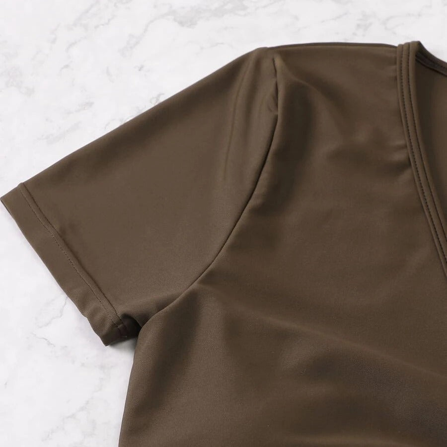 Damen cropped Top mit hohem Bund und Rüschendetails Drune
