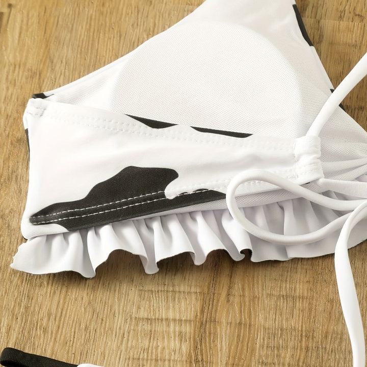 Damen Triangel-Bikini mit franjendetail und verspieltem Kuhmuster Drune