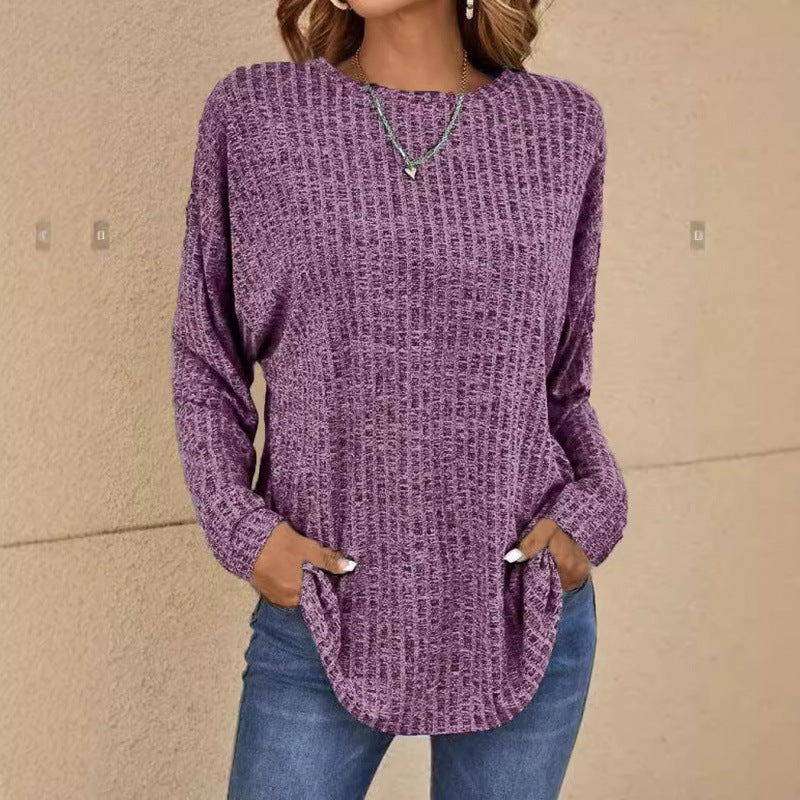 Damen Oversized Struktur-Strickpullover mit Rundhals und Eingrifftaschen Drune