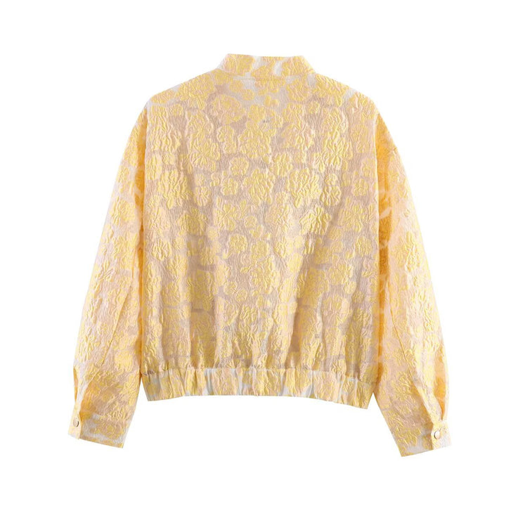Damen Geprägte Bomberjacke mit Blumenjacquard, Reißverschluss und aufgesetzten Taschen Drune