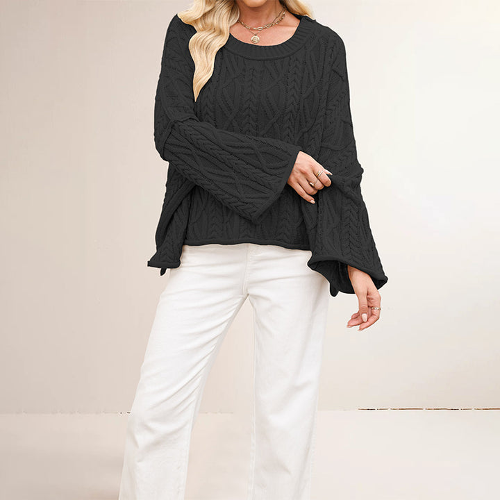 Damen lässiger Strickpullover mit weitem Schnitt und eleganten Zopfmuster Drune