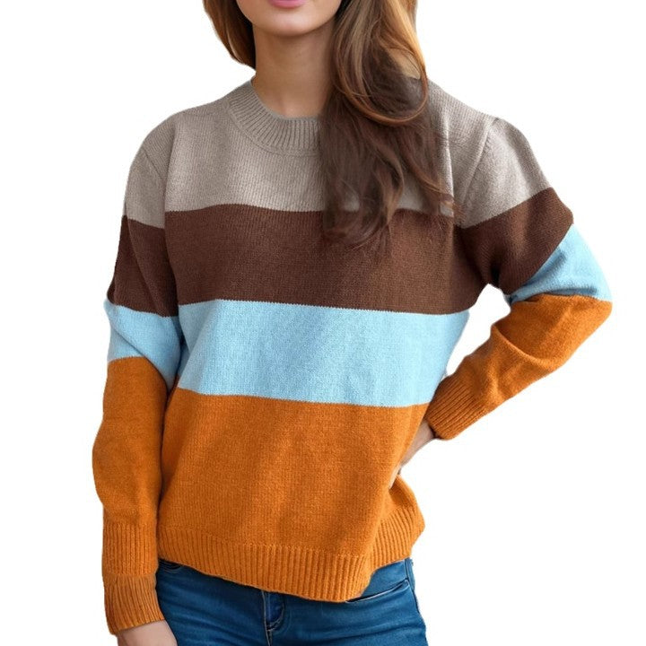 Damen moderner Casual Pullover mit farbenfrohen Blockstreifen Drune