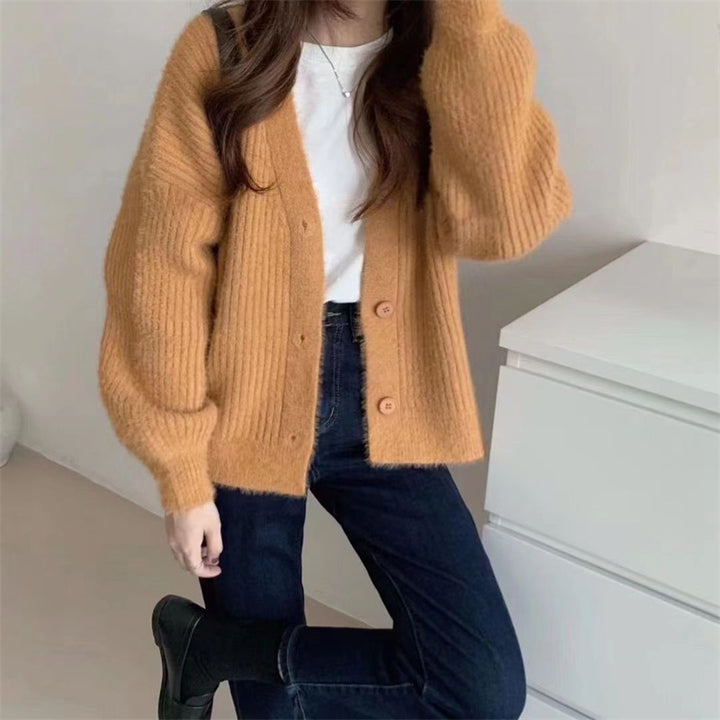 Damen kuschelige Strickjacke mit moderne Knopfdetails und oversized Schnitt Drune