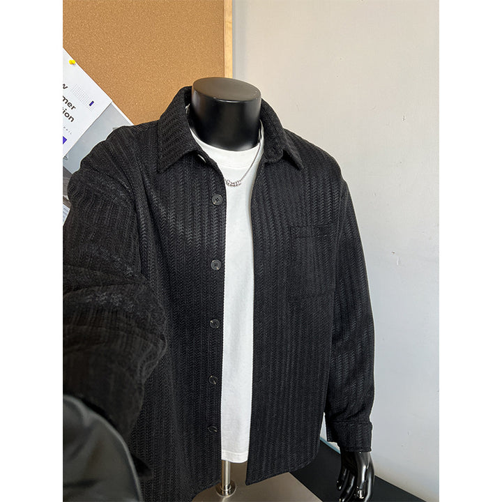 Herren Texturierte Overshirt‑Hemdjacke aus Strick mit Kentkragen Drune